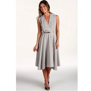 Calvin Klein Grey Pleated Flowy Asymmetrical Hem Midi Dress 6